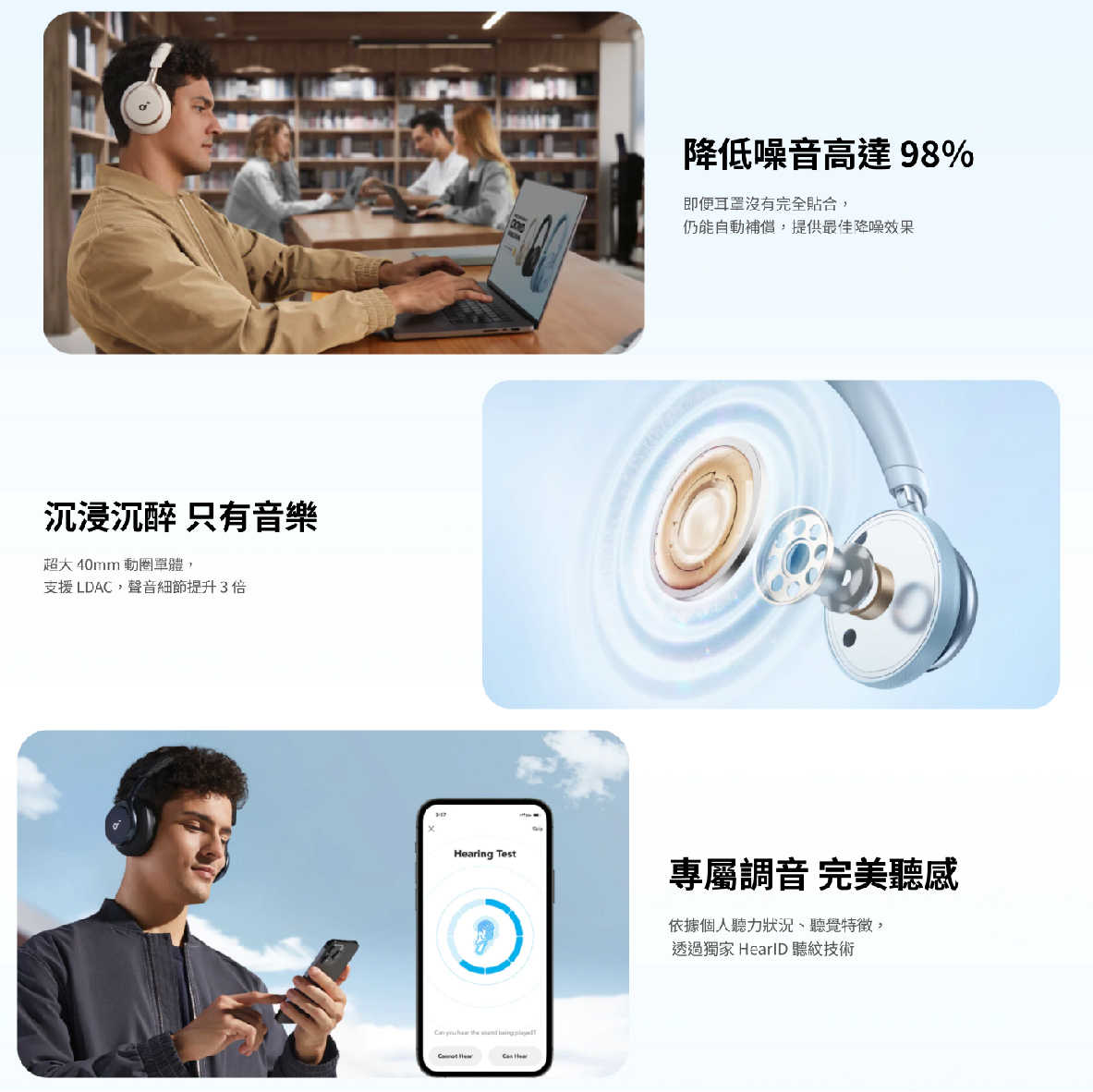 Anker Soundcore Space One 雪藍 雙金標認證 聽紋辨識 降噪 藍芽 耳罩式耳機 | 金曲音響