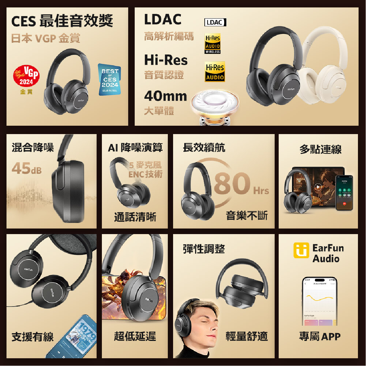 EarFun Wave Pro 白色 超長續航 Hi-Res LDAC解碼 耳罩式 降噪 藍牙耳機 | 金曲音響