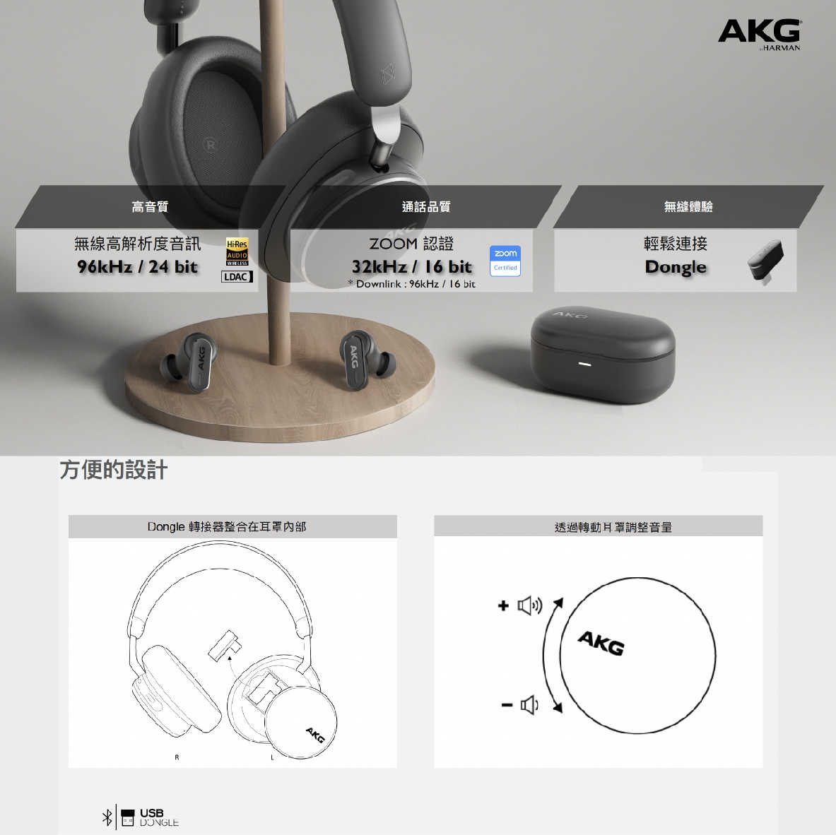AKG N9 智慧對話 USB-C Dongle連接 空間音訊 自適應降噪 耳罩式 無線 耳機 | 金曲音響