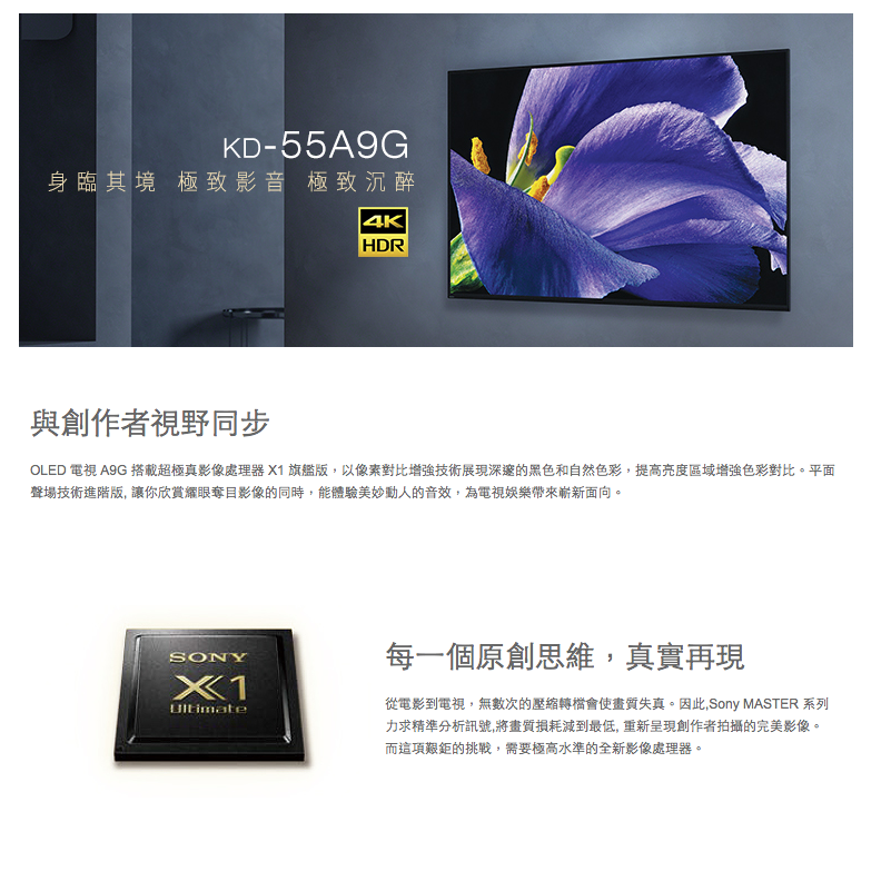 SONY 55吋 KD-55A9G 4K高畫質數位 OLED電視 | 金曲音響