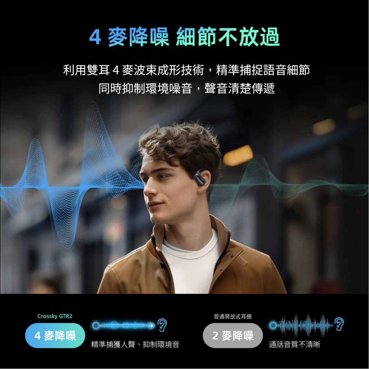 QCY Crossky GTR2 午夜黑 麥克風降噪 開放式 真無線 運動 藍牙耳機 | 金曲音響