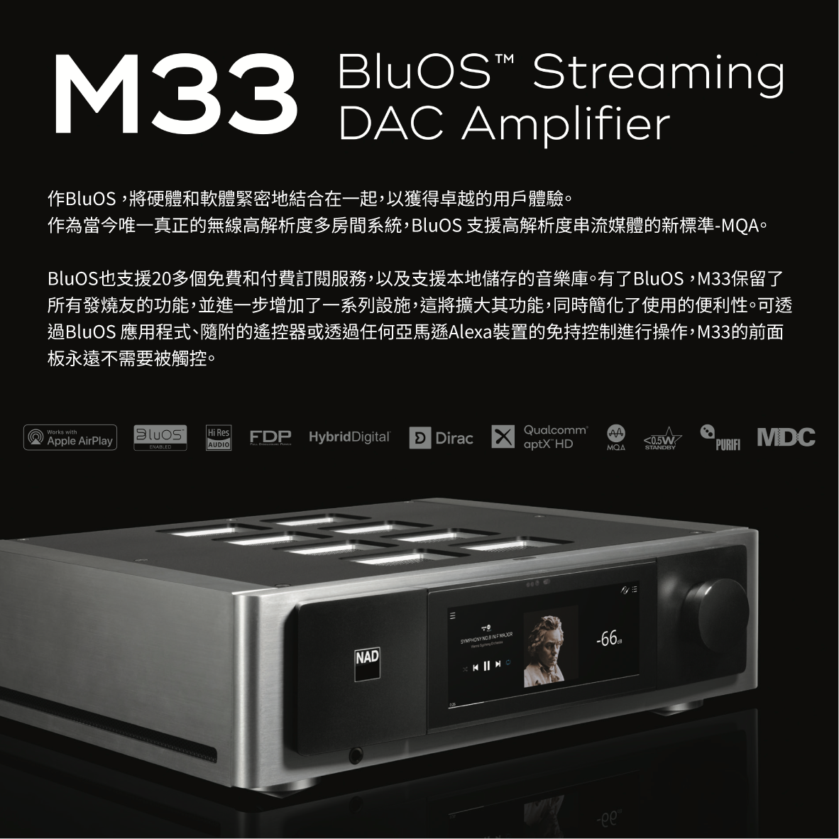 NAD M33 空間校正 Airplay 2 Bluos 全彩觸控螢幕 串流擴大機 | 金曲音響