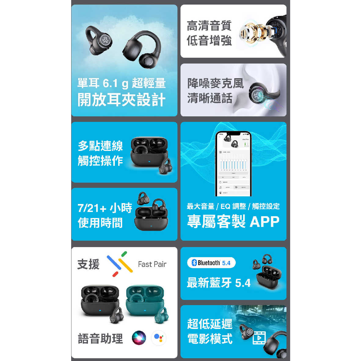 JLab FLEX 消光黑 聽力保護 藍牙5.4 多點連線 低延遲 開放式 耳夾 藍牙耳機 | 金曲音響