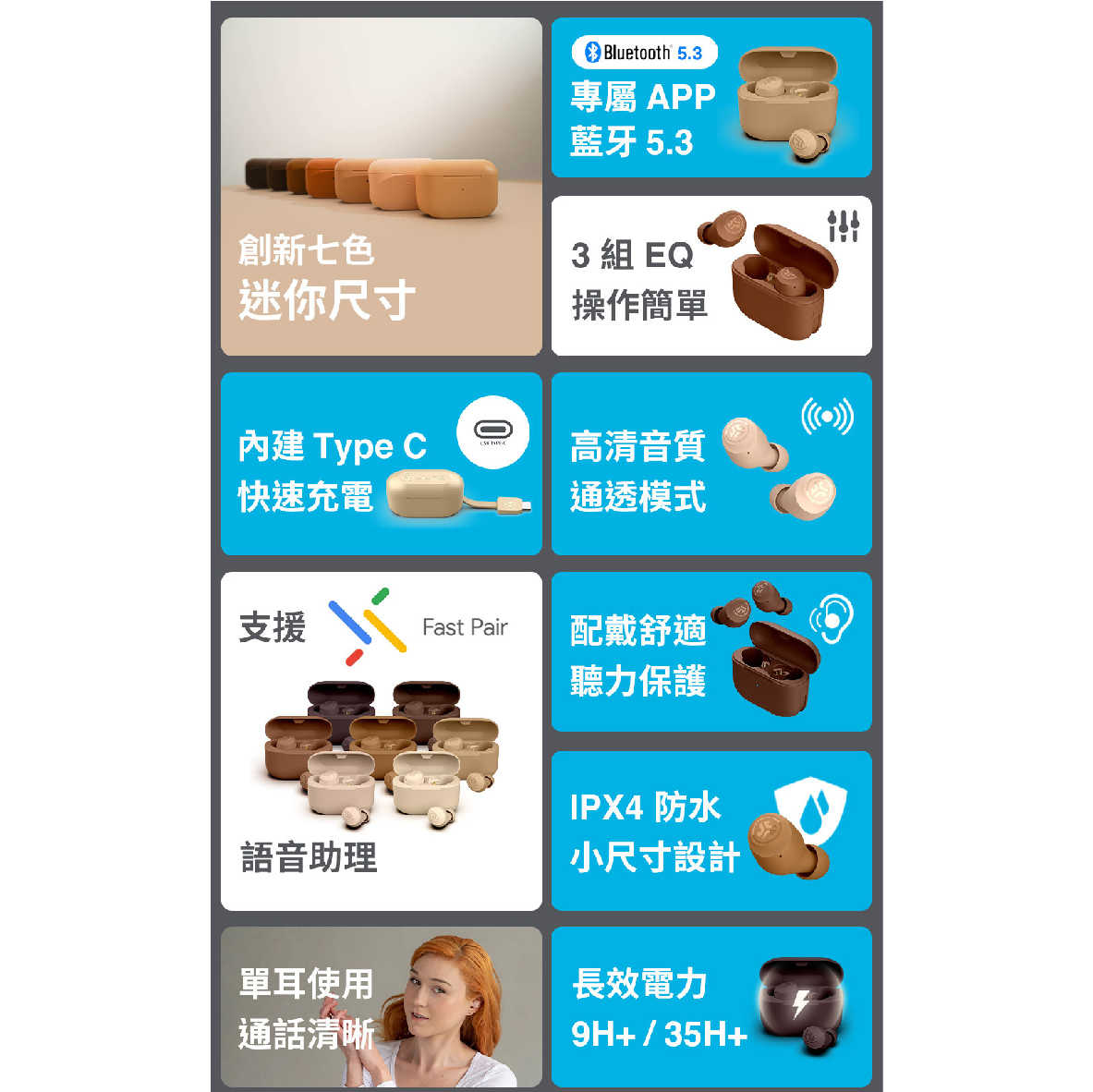 JLab Go Tones+ 通透模式 TYPE-C充電 雙耳連線 語音助理 真無線 藍牙耳機 | 金曲音響