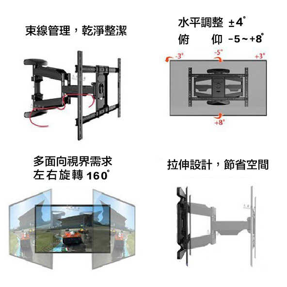 JQ SS80 超牢固 旋轉手臂 適用40-70吋 旋臂架 左右可旋轉 上下可調角度 電視架 | 金曲音響