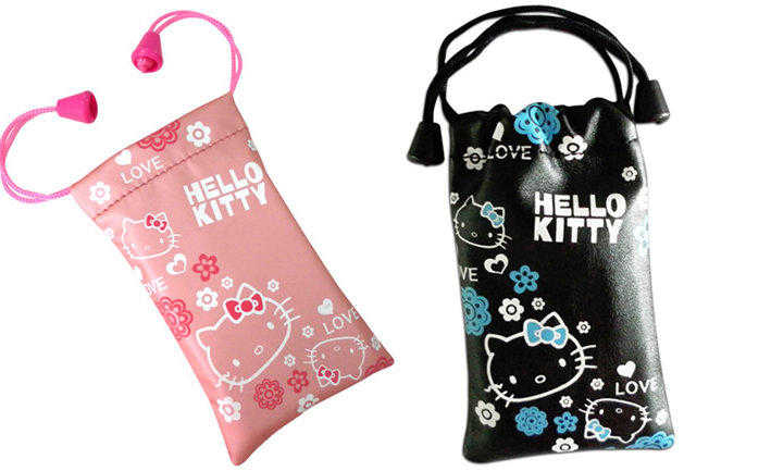 【不正常玩具研究中心】精品 超柔軟 皮革 數位袋 Hello Kitty 繽紛藍 繽紛紅 2入1組 (現貨)