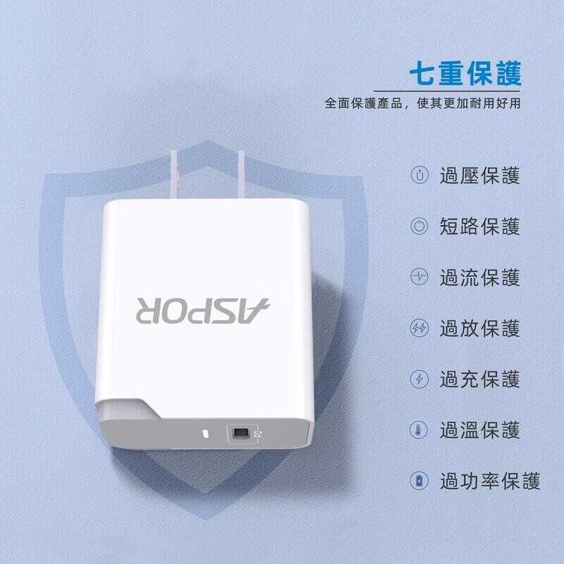 ASPOR 20W PD快充頭 單孔快速閃充電器 穩定輸出 iPhone系列 Type-C