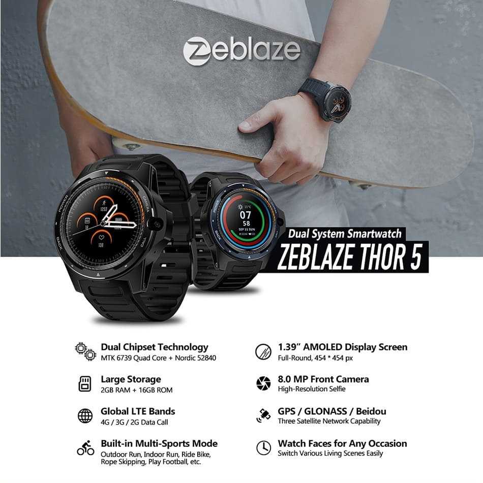 雙處理器 Zeblaze THOR 5 4G插卡 安卓 手錶手機 2+16GB 可通話上網 安卓 7
