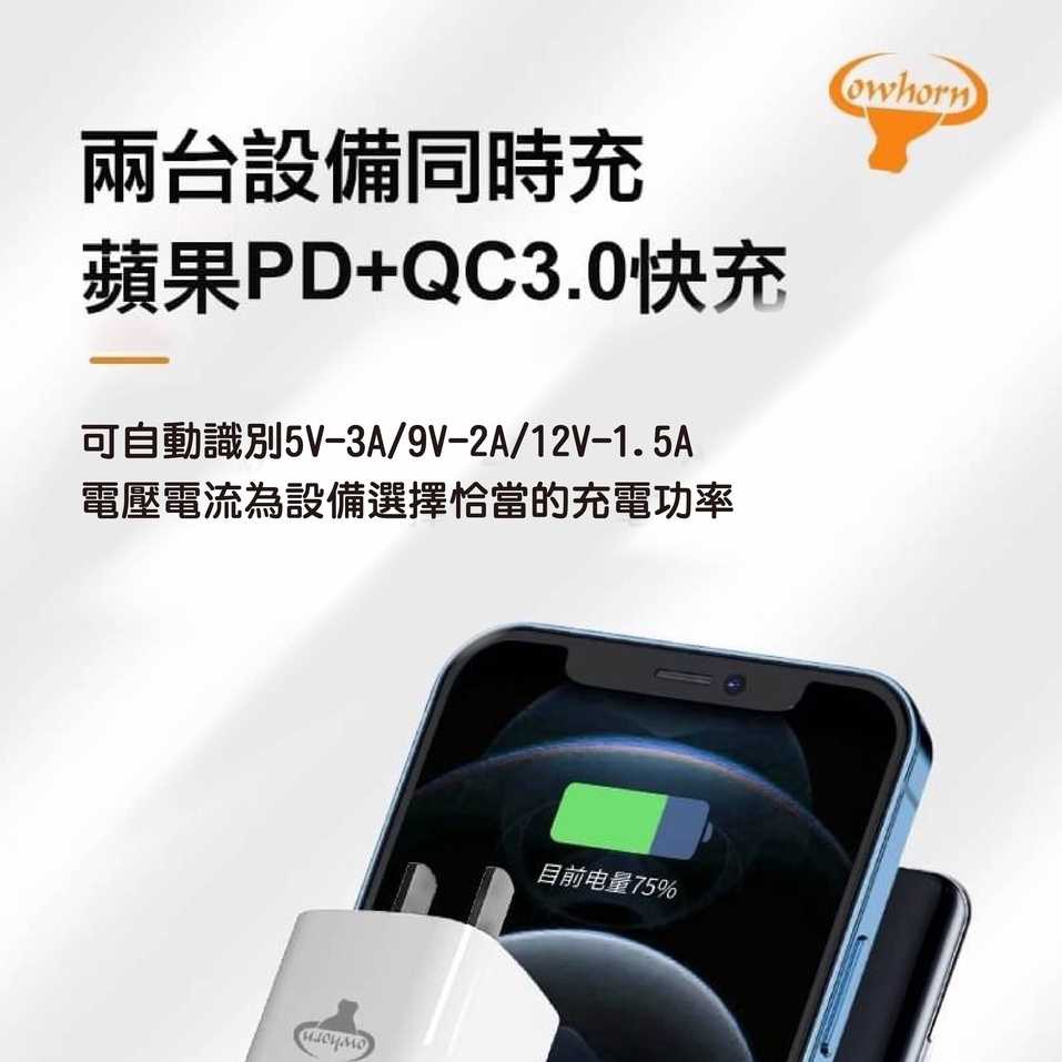 COWHORN GaN 33W氮化鎵電源供應器PD+QC3.0快充 雙孔旅充頭 台灣品牌製造 充電器 充電頭