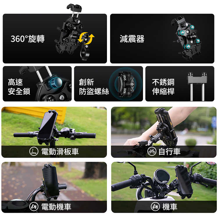 Ulefone Armor Mount Pro AM01 機車手機架 360° 旋轉 減震設計 防盜防摔 簡易安裝