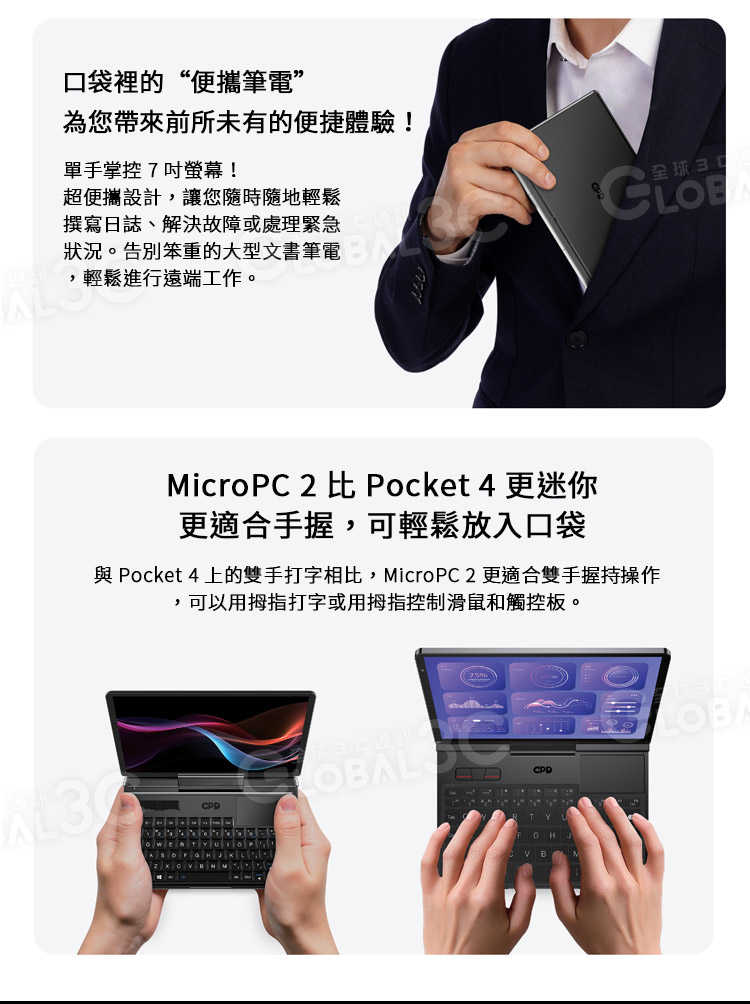 GPD MicroPC 2代 7吋迷你 翻轉筆電 Intel N300 16GB+512GB 可翻轉 迷你筆電
