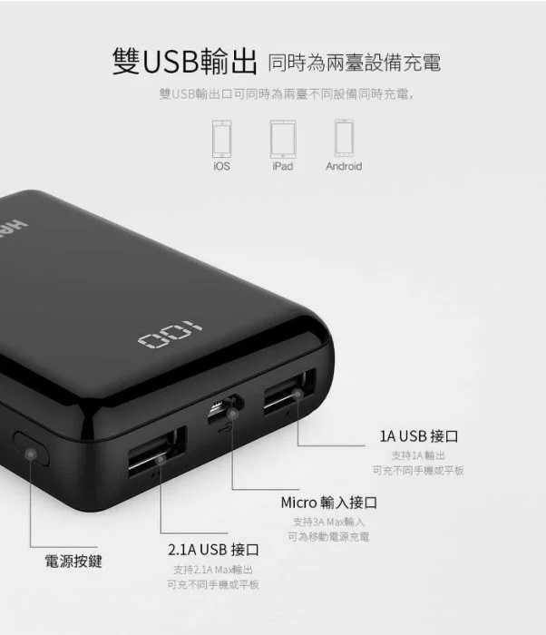 HANG X17 13000mah 液晶顯示 電鍍迷你行動電源 雙USB輸出 充電器 旅充快速充電