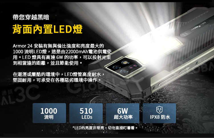 Ulefone Armor 24 三防手機 大電量22000mAh 夜視相機/超大照明燈 66W快充 24+256GB