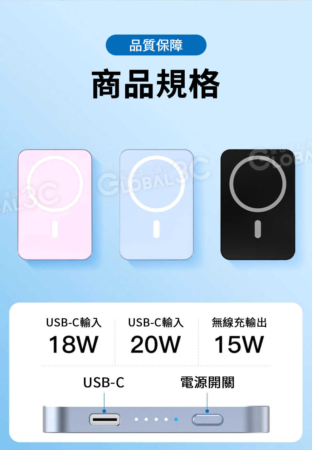 彩色水墨屏磁吸電源 5000毫安電量 Magsafe PD20W 快充 投屏圖片 無線+有線 15W無線充電
