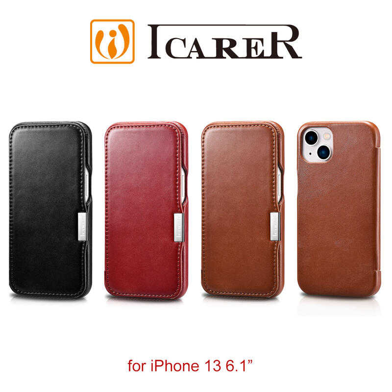 【愛瘋潮】 手機殼 皮套 ICARER 復古系列 iPhone 13 6.1吋 磁扣側掀 手工真皮皮套