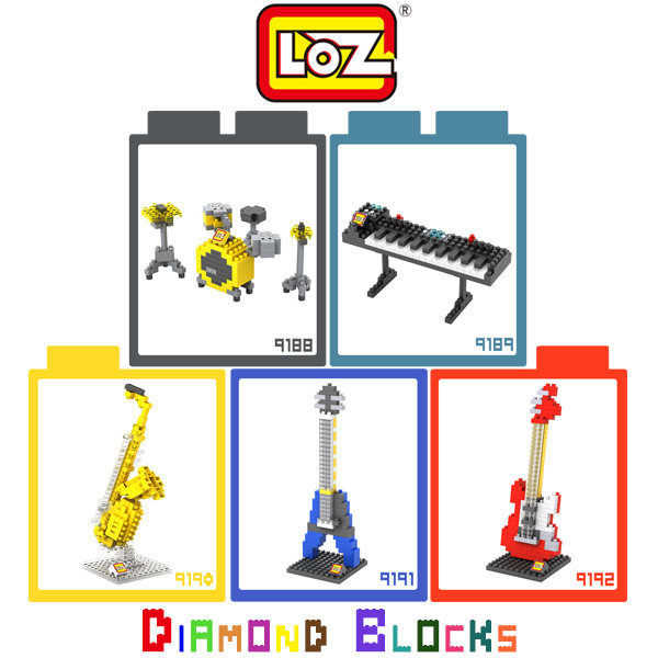【愛瘋潮】LOZ 迷你鑽石小積木 9188 - 9192 樂器系列 爵士鼓 電子琴 薩克斯風 電吉他