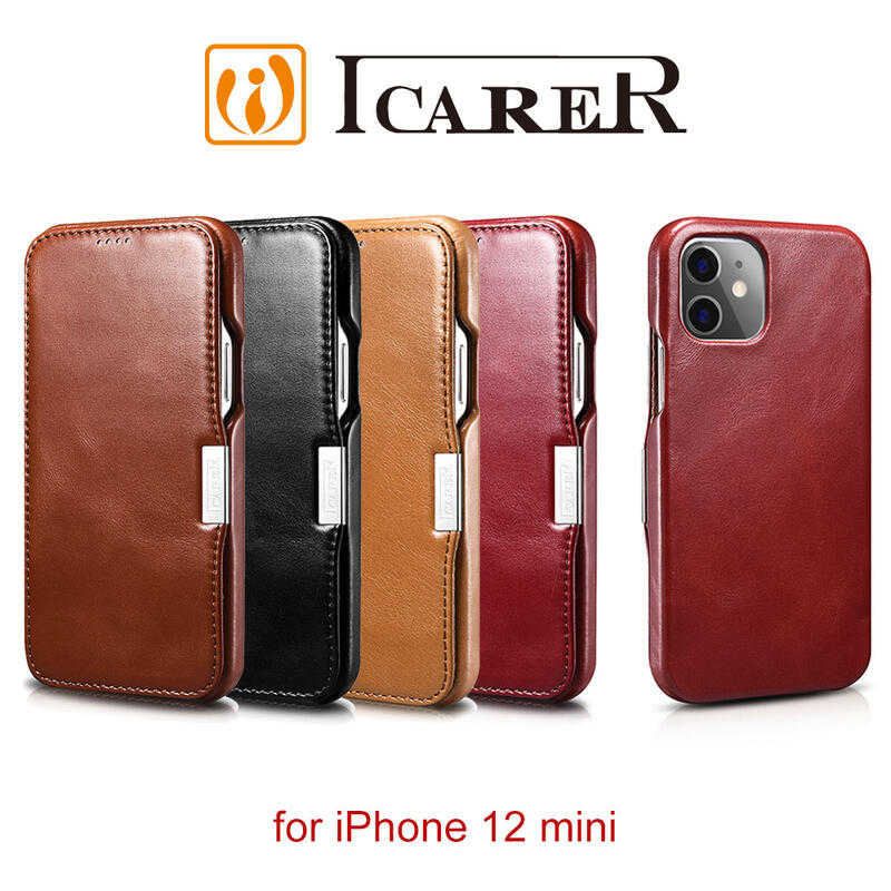 【愛瘋潮】ICARER 復古系列 iPhone 12 mini 5.4 磁扣側掀 手工真皮皮套 側掀皮套 側翻皮套 手