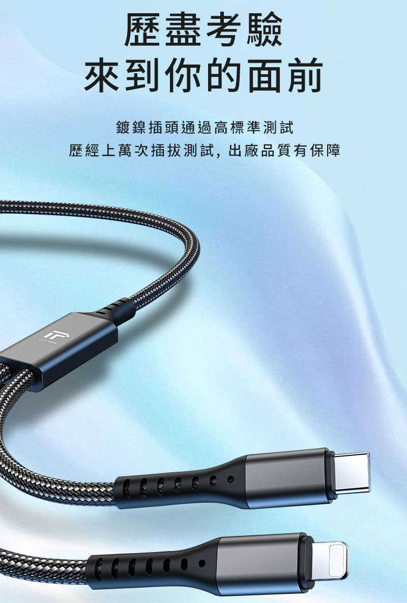 一年保固 快充線 I.T.F ITF001 二合一急速快充線 Lightning Type-C 充電線 數據線 傳輸線【