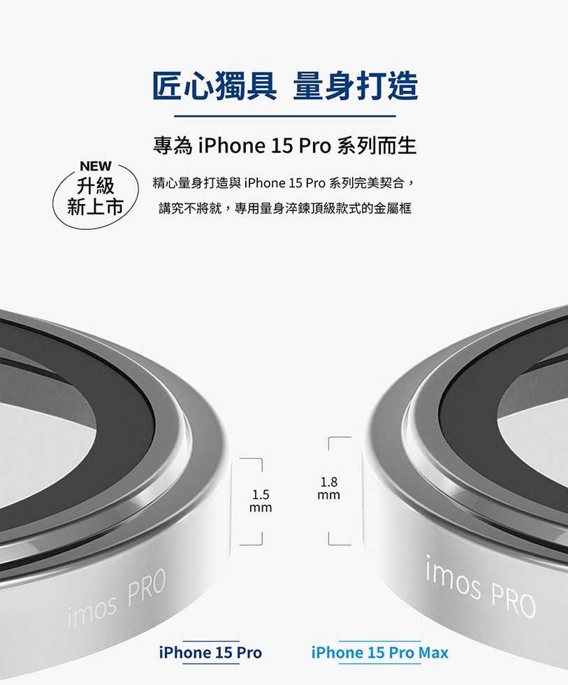 iMOS 藍寶石鏡頭貼 PVDSS不鏽鋼系列 for Apple iPhone 15 Pro 三顆【愛瘋潮】