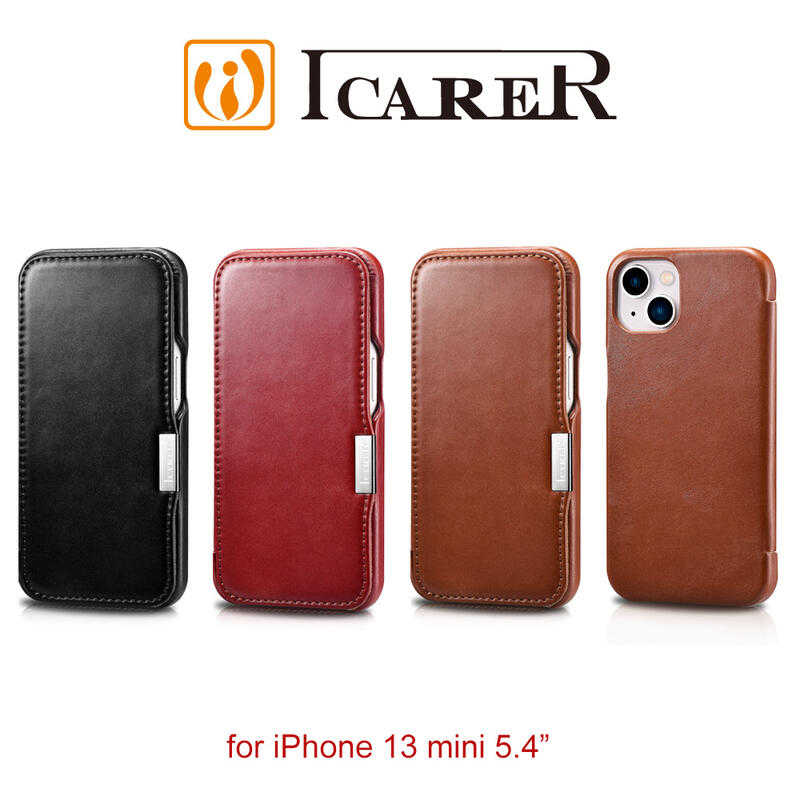 【愛瘋潮】 手機殼 皮套 ICARER 復古系列 iPhone 13 mini 5.4吋 磁扣側掀 手工真皮皮套