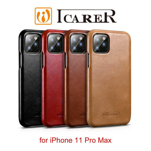 【愛瘋潮】ICARER 復古曲風 iPhone 11 Pro Max 磁吸側掀 手工真皮皮套 6.5