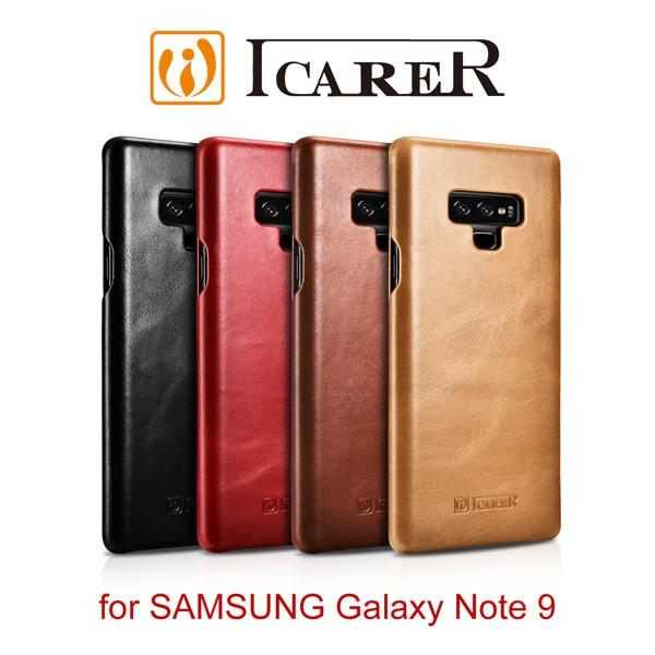 【愛瘋潮】ICARER 復古曲風 SAMSUNG Galaxy Note 9 磁吸側掀 手工真皮皮套