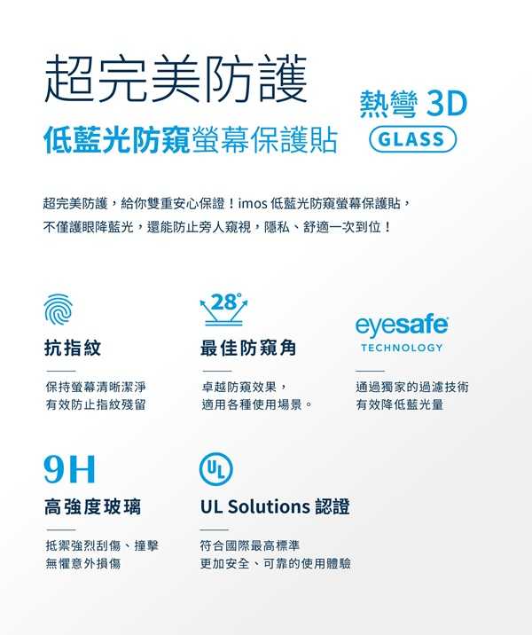手機保護貼 imos EX2 低藍光2D防窺  RPF60+GRS驗證 for iPhone 13 14 15 16