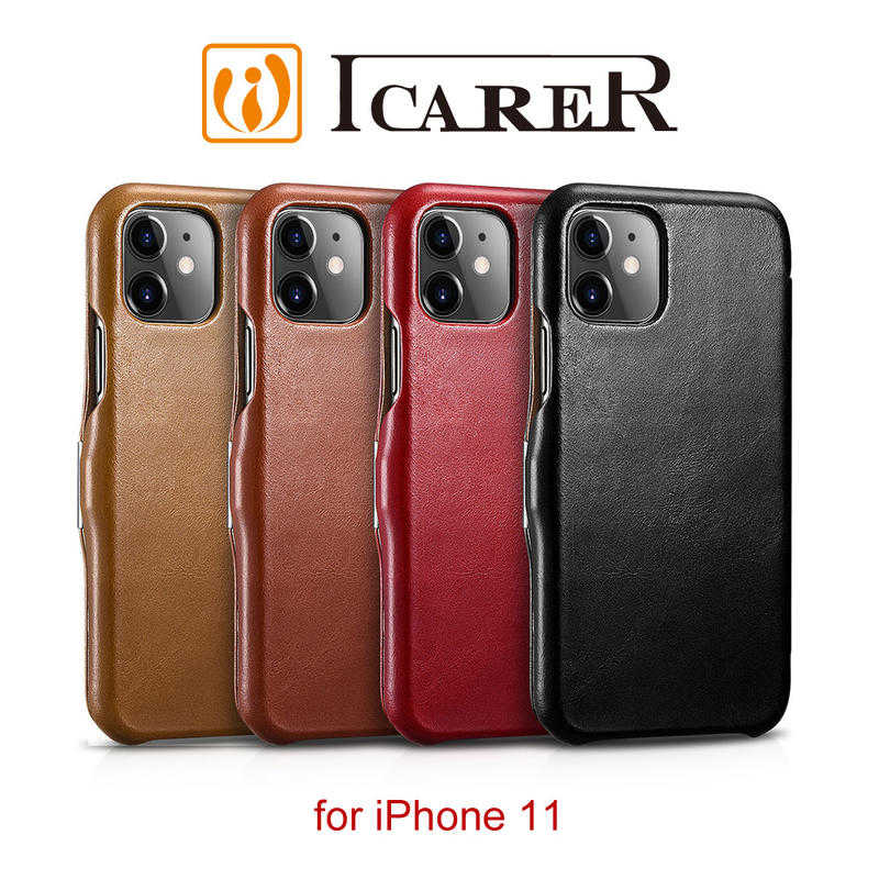 【愛瘋潮】ICARER 復古系列 iPhone 11 磁扣側掀 手工真皮皮套 6.1吋