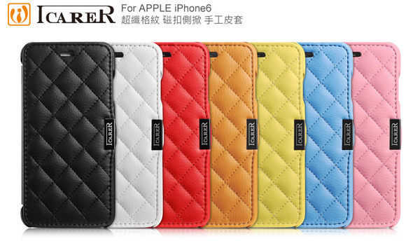 【愛瘋潮】 ICARER 超纖格紋 Apple iPhone6s 4.7吋 磁扣側掀 手工皮套 保護