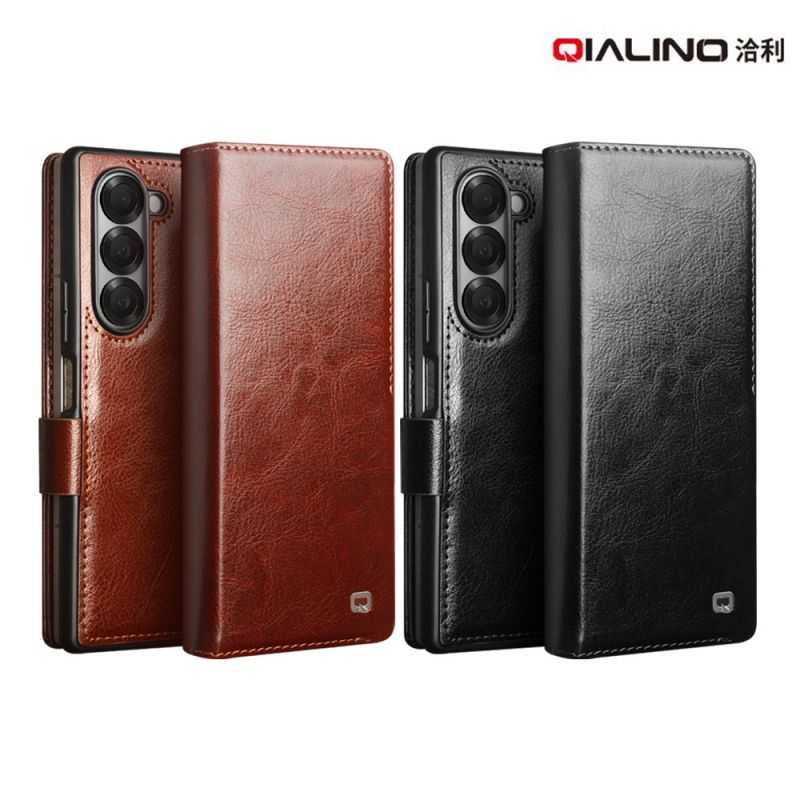 QIALINO SAMSUNG 三星 Galaxy Z Fold 6 5G 真皮經典皮套 牛皮 可站立 可插卡 保護套