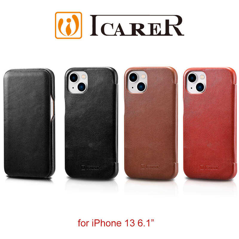 【愛瘋潮】手機殼 皮套 ICARER 復古曲風 iPhone 13 6.1吋 磁吸側掀 手工真皮皮套