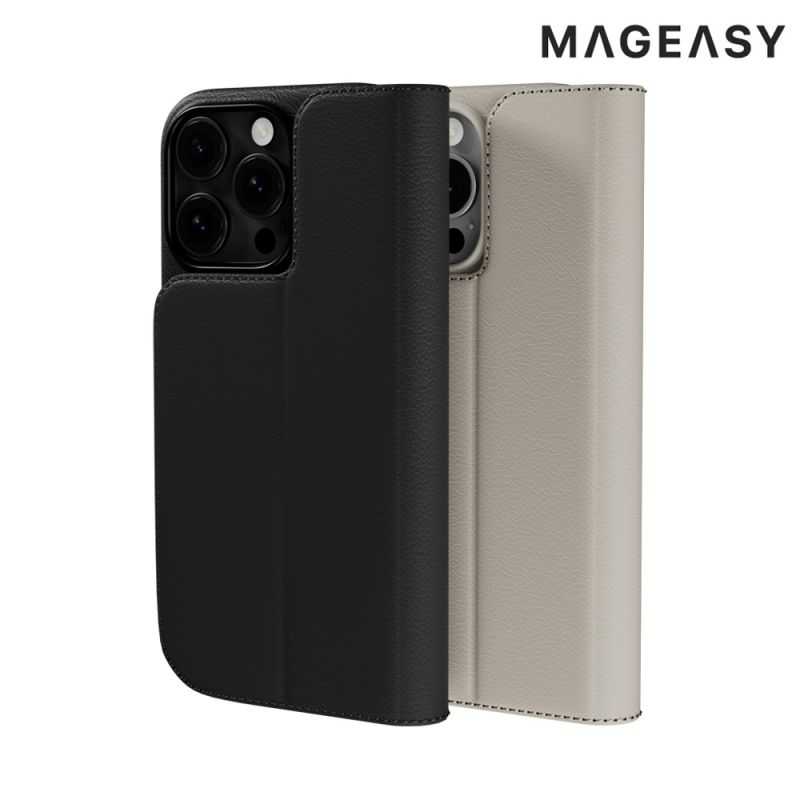 MAGEASY Apple 蘋果 iPhone 16 Pro 6.3吋 皮革翻蓋支架磁吸手機殼 支援MagSafe 防摔