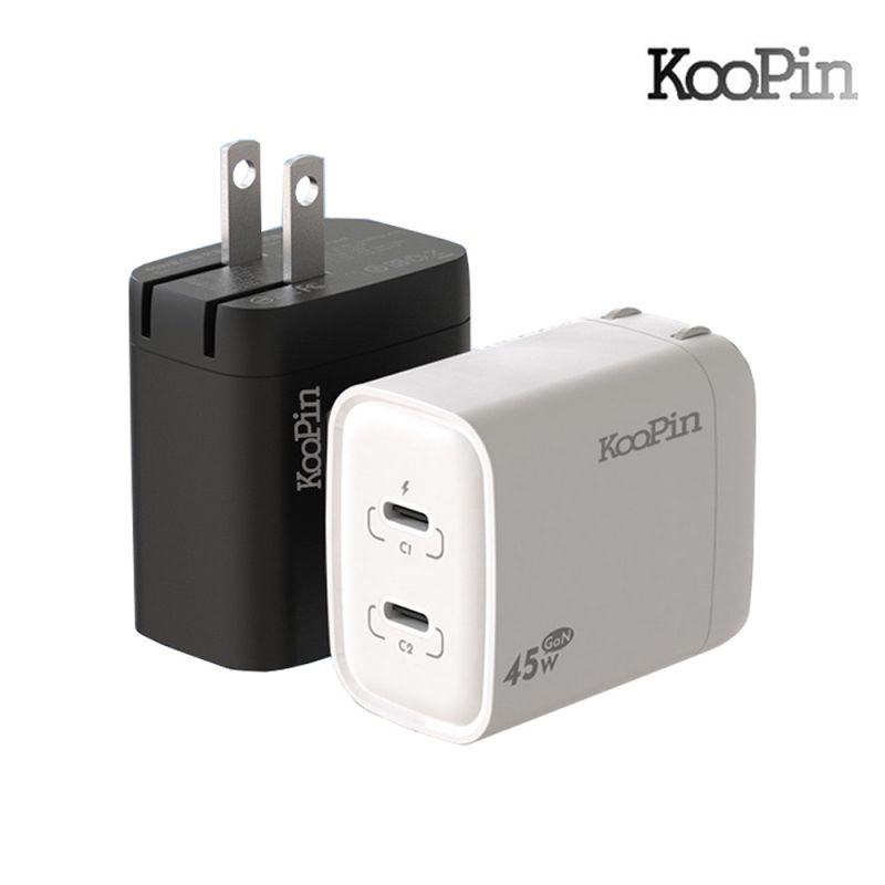 KooPin 雙 Type-C 氮化鎵 PD 快充充電器(45W) 快充頭 迷你便攜 雙孔設計 可折疊 【愛瘋潮】