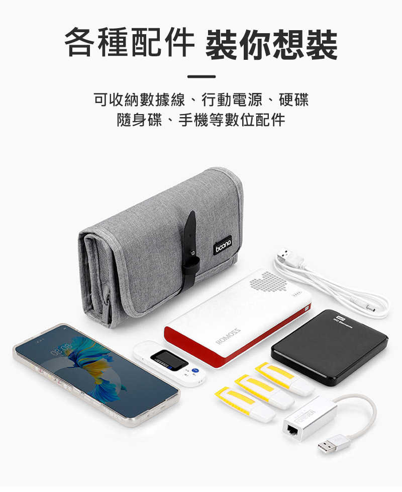 baona BN-A003 商務三折數位收納包 收納包 雜物包 旅行包 配件包  【愛瘋潮】