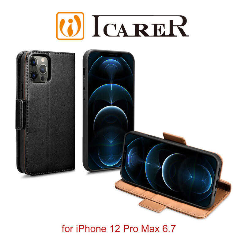 【愛瘋潮】 ICARER 海星系列 iPhone 12 Pro Max 6.7 多功能 錢包背蓋二合一 手工真皮皮套