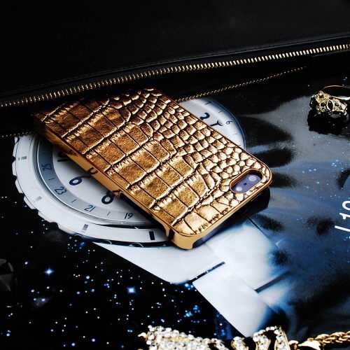 【愛瘋潮】韓國 Gold Croco Apple iPhone 5S/5 金漆鱷紋手工真皮保護背蓋