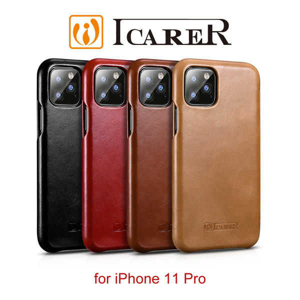 【愛瘋潮】ICARER 復古曲風 iPhone 11 Pro 磁吸側掀 手工真皮皮套 5.8吋