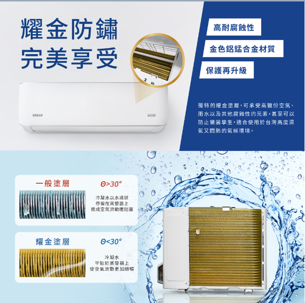 禾聯《耀金典雅1級變頻冷暖》分離式冷氣 HI-LA41H/HO-LA41H (適用7-8坪)