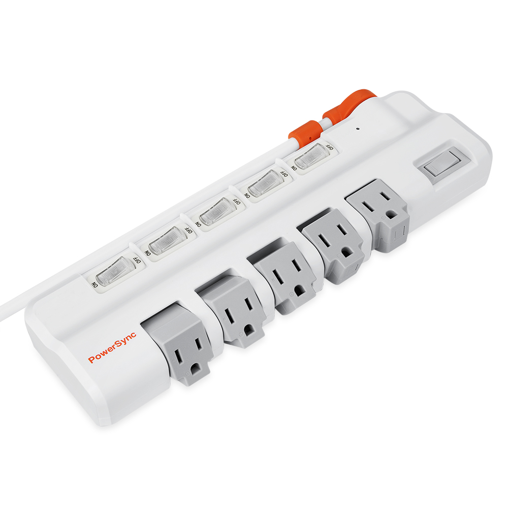 6開5插防雷抗搖擺旋轉延長線 1.8M 白(無USB)