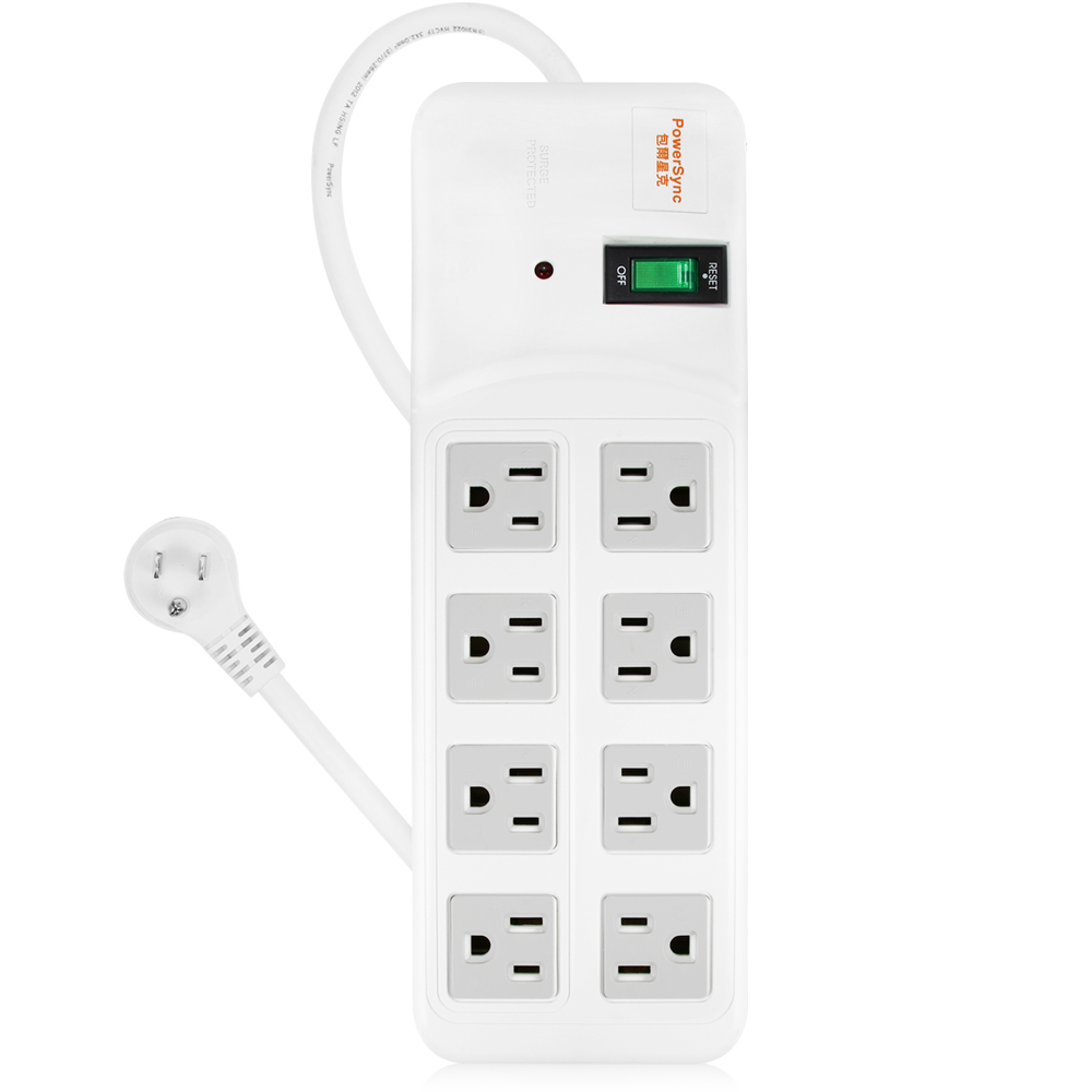 1開8插尿素安全防雷擊延長線 1.8M(白)