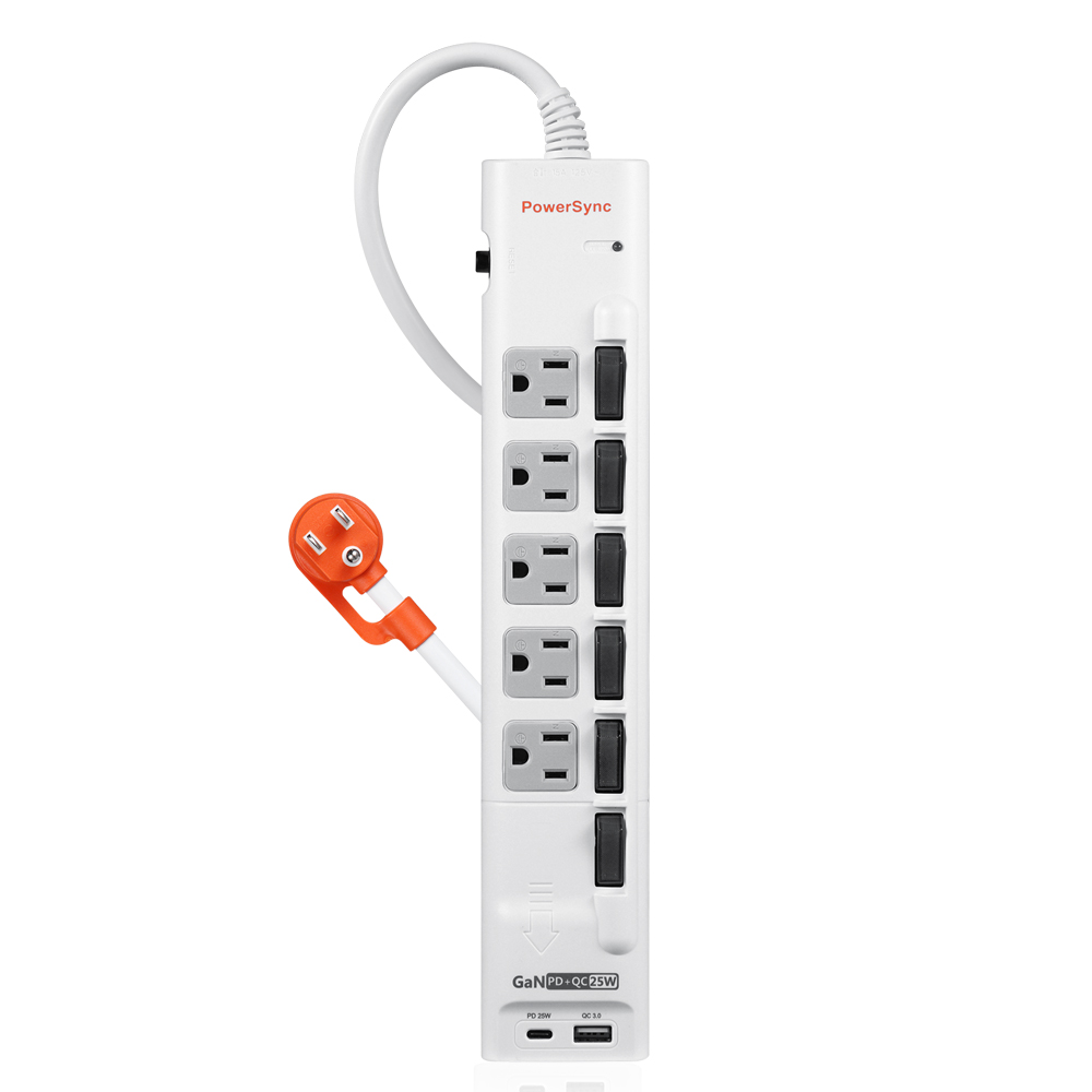 6開5插防雷擊快充1A1C延長線 1.8M 白殼/黑開關