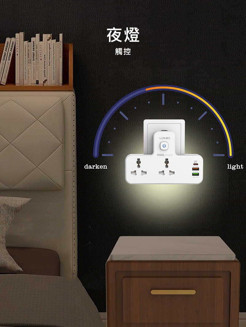 LDNIO SC2311 雙孔夜燈附USB(PD+QC3.0)插座