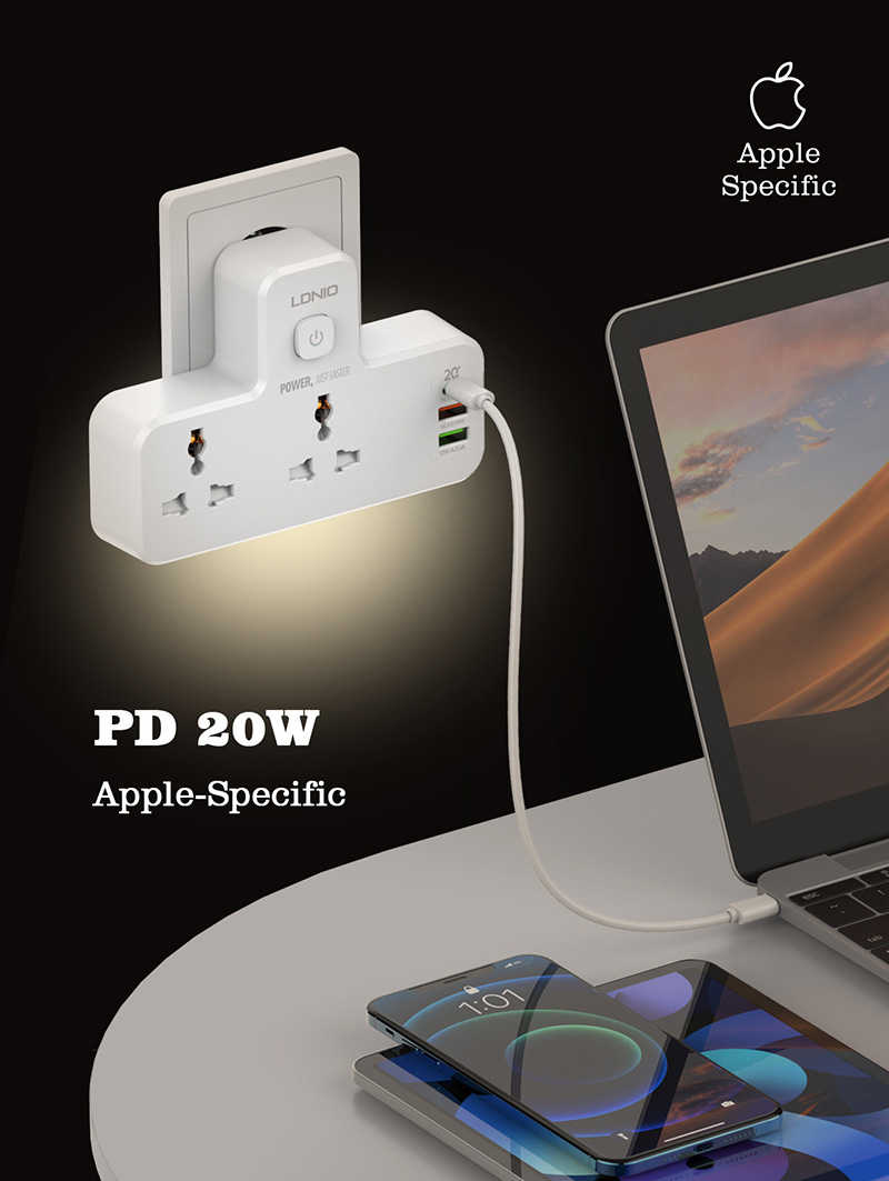 LDNIO SC2311 雙孔夜燈附USB(PD+QC3.0)插座