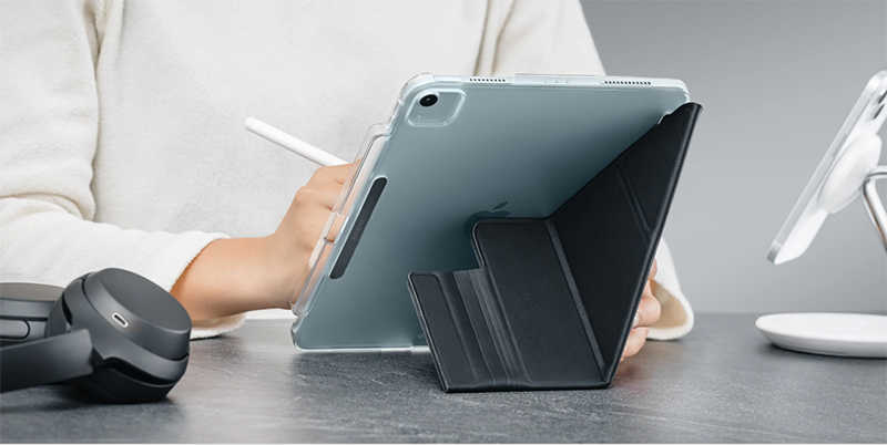 MAGEASY iPad Air 11 (M2/M3)/Air 10.9 Facet 全方位支架透明背蓋保護套(筆槽款)