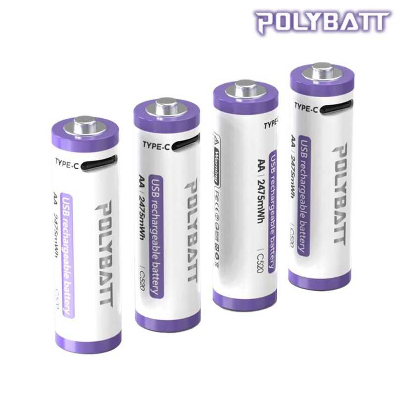 POLYBATT 3號 AA 1.5V USB 充電式鋰電池(2475mWh) 迴圈電池 環保 透過多重認證 使用安全