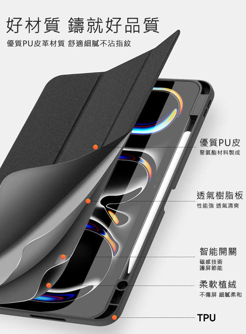 DUX DUCIS Apple iPad Pro 13 (2024/M4) DOMO 筆槽防摔皮套 平板皮套 保護殼