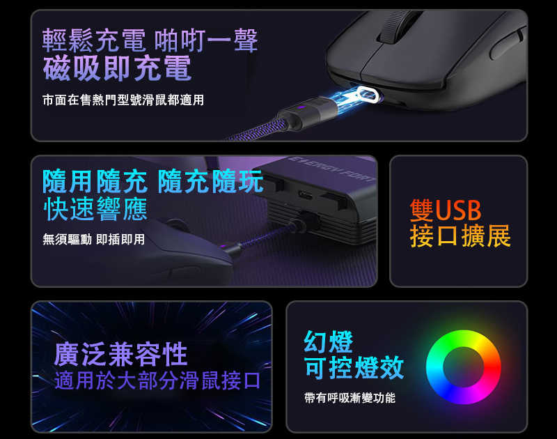 ENERGY FORT 磁吸滑鼠充電座(Type-C) 集線器 USB HUB 分線器 擴充 USB 電腦擴充