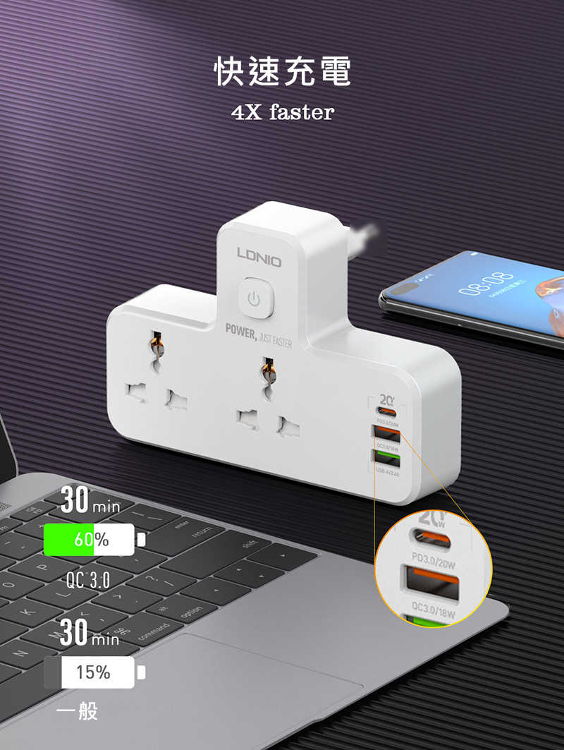LDNIO SC2311 雙孔夜燈附USB(PD+QC3.0)插座