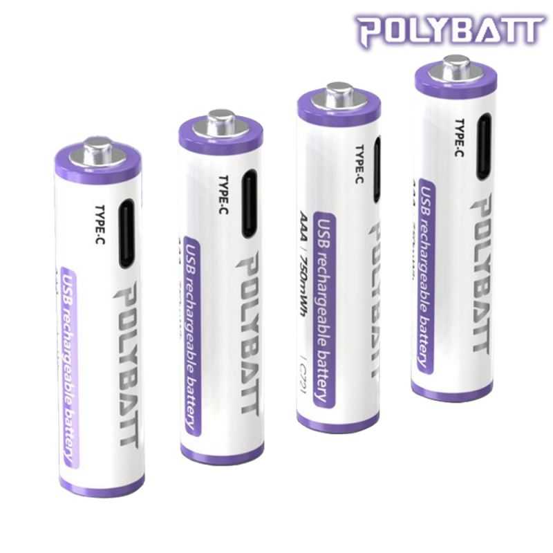 POLYBATT 4號 AAA 1.5V USB 充電式鋰電池(750mWh) 迴圈電池 環保 透過多重認證 使用安全