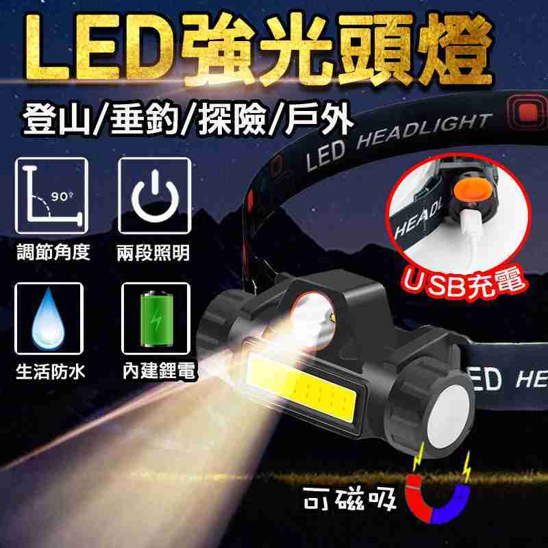 LED強光頭燈 充電式 R2+COB+強磁+USB